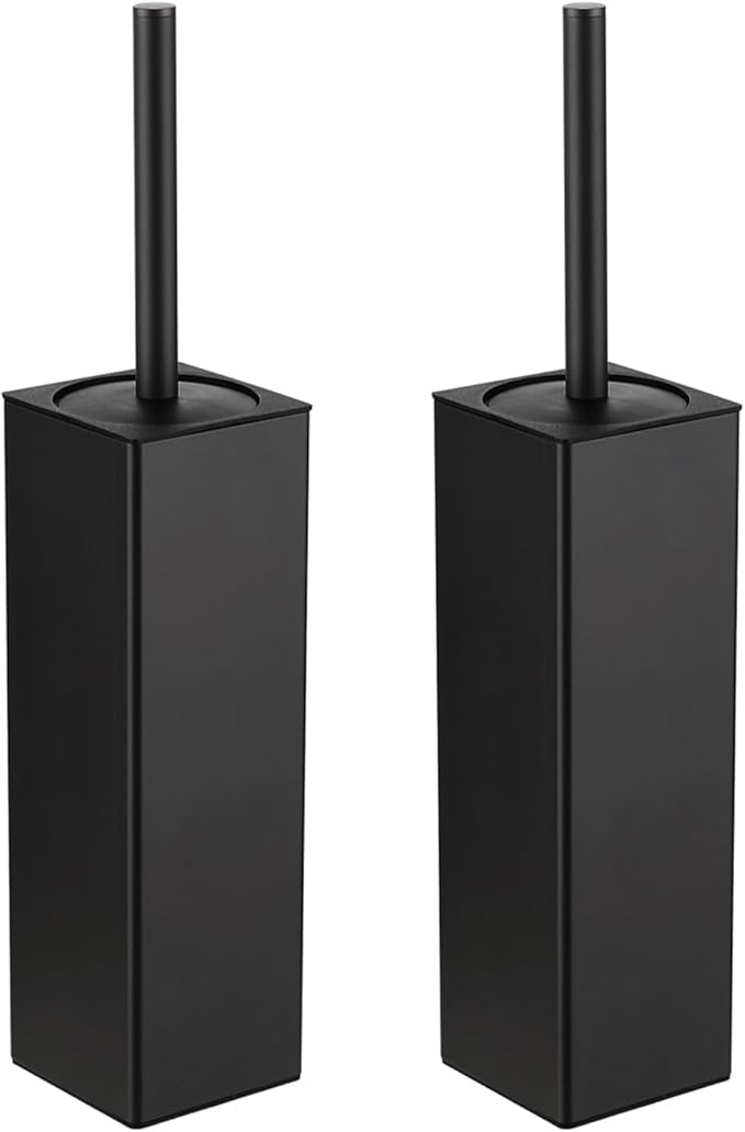 BGL Toilet Brush and Holder Set 2 Packs Aluminium Free Standing, Bathroom Storage and Organization Toilet Bowl Cleaner Brush and Holder, Square Design Sturdy and Space Saving