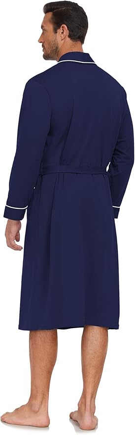 COLORFULLEAF Mens 100% Cotton Robes Lightweight Summer Long Bathrobe Sleepwear Soft Knit Spa Robe with Pockets