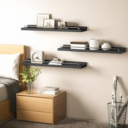 22 inches Long Floating Shelves, Bathroom Decor Shelves Over Toilet, Farmhouse Wall Shelves for Living Room, Bedroom, Picture Frames, Plants, Kitchen, Set of 3 (Black)