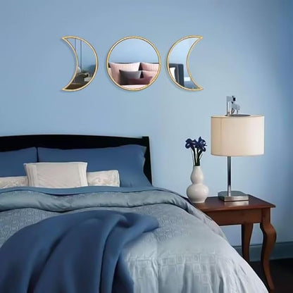 5 pcs Scandinavian Natural Decor Acrylic Moonphase Mirrors Interior Design Moon Phase Mirror Bohemian Wall Decoration for Home Living Room Bedroom Decor - No Need to Punch (Gold)