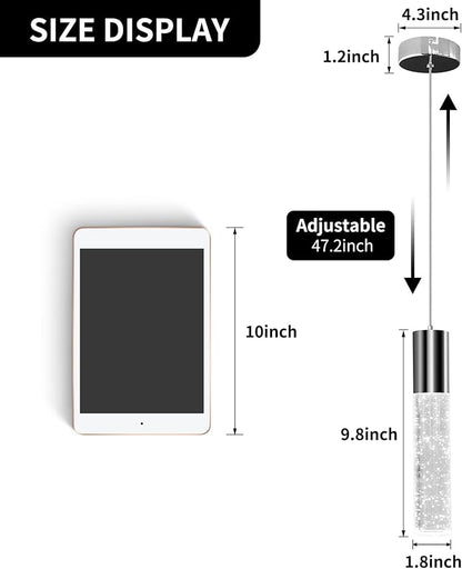 OKELI Modern Pendant Lights,LED Bubble Crystal Kitchen Island Light Fixtures,Chrome Mini Single Pendant Lighting for Kitchen Island,Bar,6W,6000K,ETL,3Pack