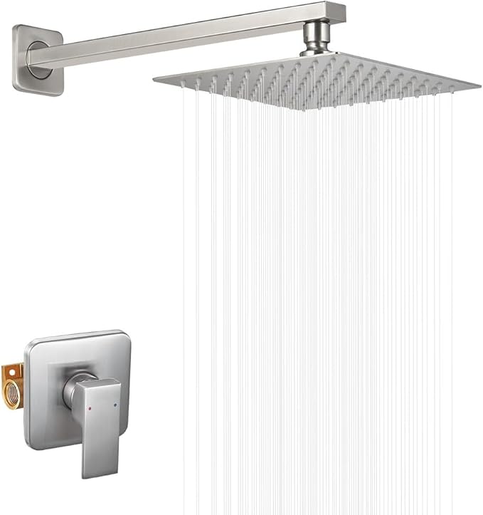 Brushed Nickel Shower Faucet Set Bathroom Luxury Rainfall Shower System with Rain Shower Head Single Function Shower Trim Kit with Rough-in Valve