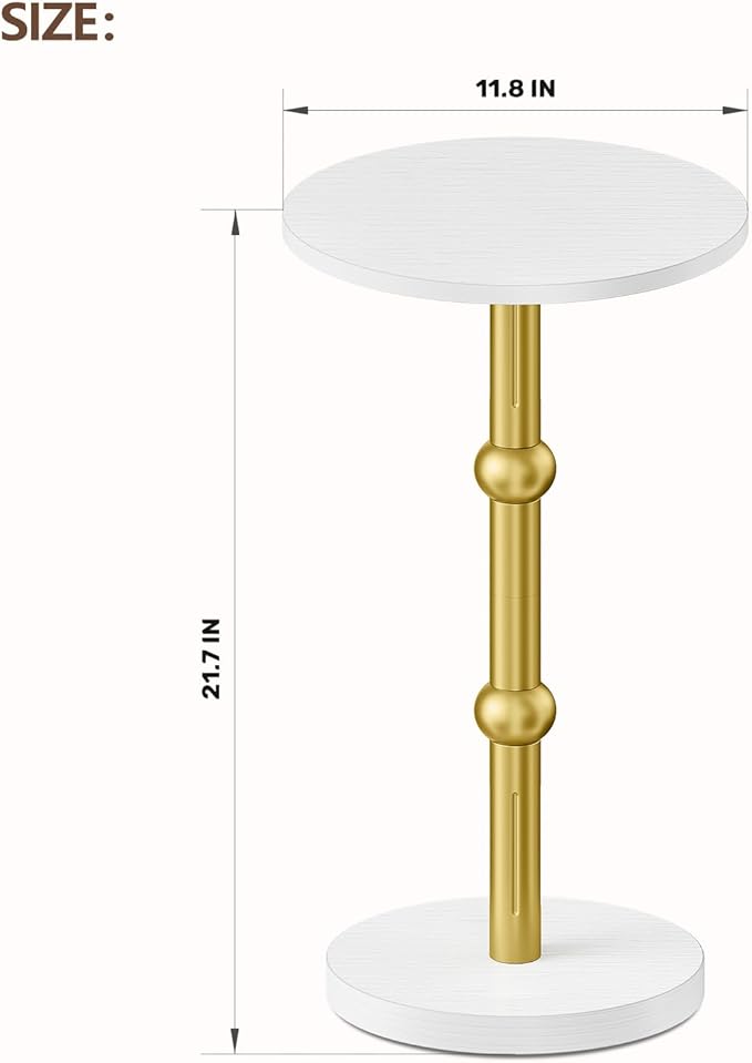 Drink Table, Small Round Side Table for Small Spaces, Modern Accent Round End Tables with Metal Leg, Thickened Wood Pedestal Coffee Tables for Living Room, Bedroom, Narrow Corners,Sofa Couch