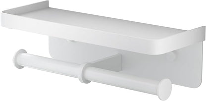 Double Toilet Paper Holder with Shelf, iMonse Paper Towel Holder Wall Mount,Tissue Roll Holder for Bathroom Kitchen RV, Double Tissue Roll Rack with Adhesive & Screw (White)