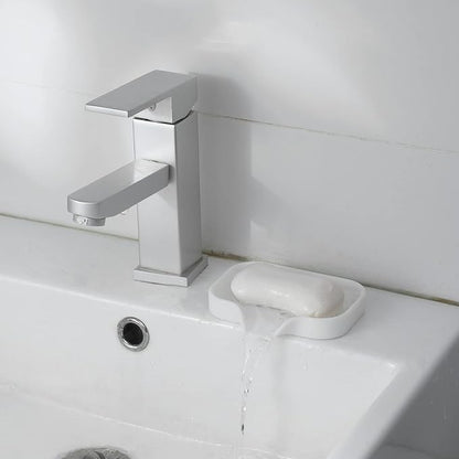 Silicone Bathroom Soap Dishes with Drain Spout-Bathroom and Kitchen Sink Organizer,Sponge Holder,Dish Soap Tray,Perfect for Dispenser,Scrubber,Bottle,Cup on Sink or Counter-White 4.9"×3.2"