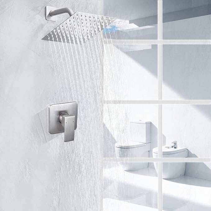 Shower Faucet Brushed Nickel Rain Shower Head Shower Faucets Sets Complete Bathroom Rainfall Shower System, Single Function Shower Trim Kit with Rough-in Valve