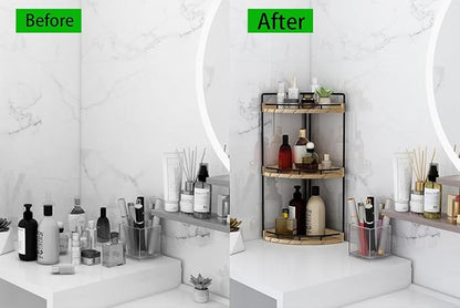 Dorhors 3-Tier Corner Bathroom Organizer Countertop for Storage,Vanity Tray,Wood Counter Organizer for Kitchen,Bathroom,Dresser (Rustic Brown)