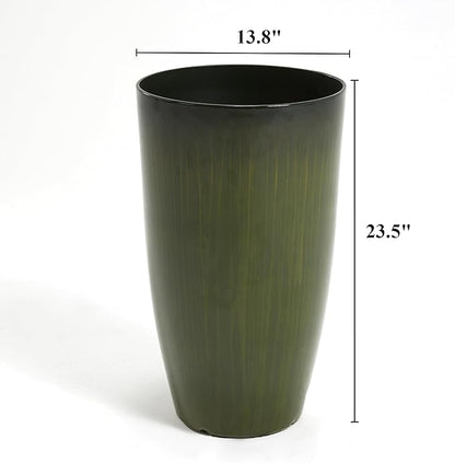 Worth Garden 23.5" H. Large Plastic Planters - Set of 2 Gradient Green Glossy Smooth Finish - Tall Plant Pots for Indoor & Outdoor Use - Decorative Lightweight Flower Pots for Front Porch, Patio, Deck