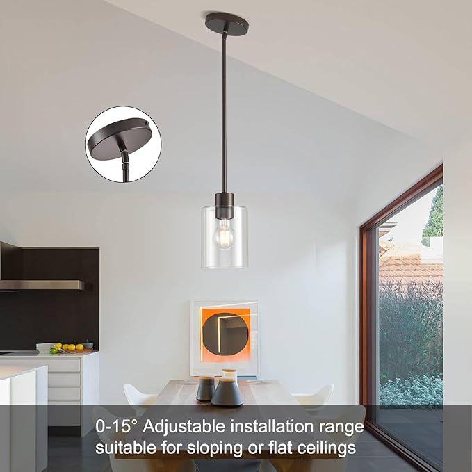 Oil Rubbed Bronze Pendant Lights Kitchen Island - Clear Glass Pendant Light Fixture Multiple Stems Rods 3 Units 12 Inch 3 Units 4 Inch (2 Pack Oil Rubbed Bronze Downrod)