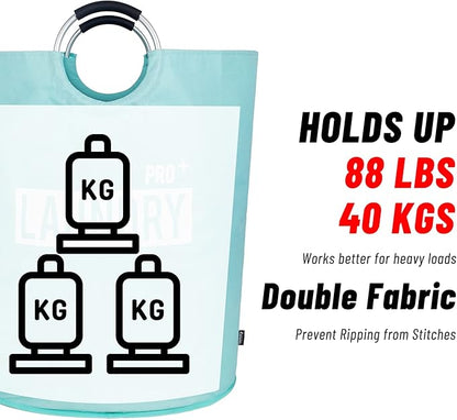 Caroeas Super Large 150L Laundry Hamper Pro, Waterproof Laundry Basket, Clothes Hamper Stands Up Well, Laundry Bag with Padded Handles, Collapsible Laundry Basket Easy Storage (Light Blue)