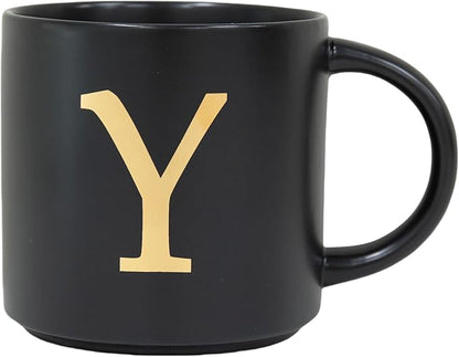 COLLECTIVE HOME - Monogram Ceramic Mugs, 15 oz Golden Initial Black Coffee Cups, Elegant Alphabet Tea Mugs, Elegant Personalized Mug with Gift Box, Unique Mug with Double Side Capital Lette (Y)
