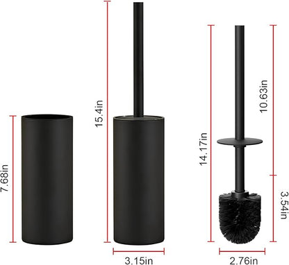 Toilet Brush and Holder Set, NEWRAIN 304 Stainless Steel Toilet Brush with Long Brush Handle, Matte Black Toilet Scrubber and Covered Holder, Round Design Sturdy and Space Saving, Covered Brush