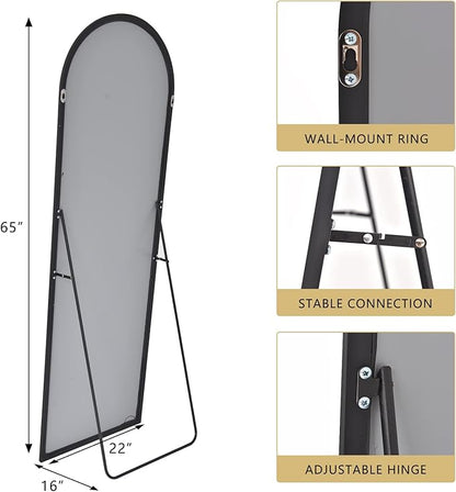 BEAUTYPEAK 64"x21" Arch Full Length Mirror, Hanging or Leaning Arched-Top Full Body Mirror with Stand for Bedroom, Dressing Room, Black