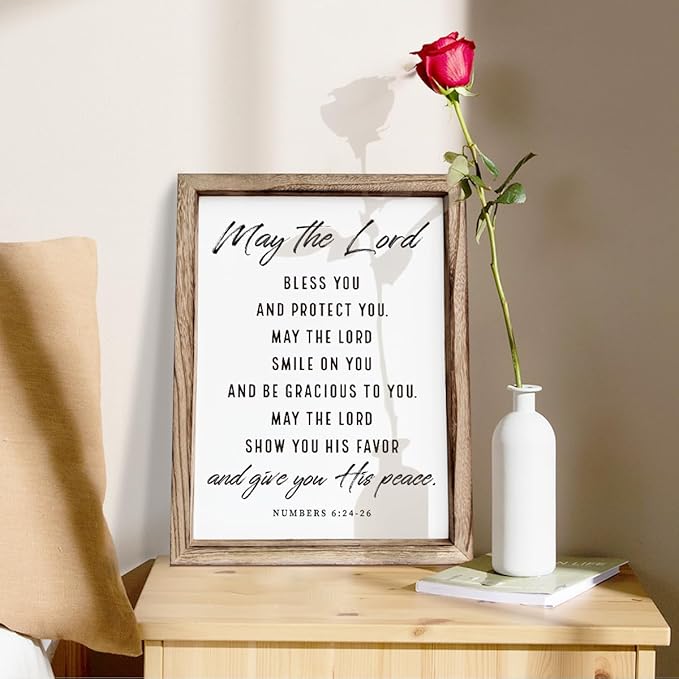 Christian Wooden Plaque, Bible Verse Scripture Decor, Framed Wall Plaque Signs 15 * 11.5 inches, Inspirational Christian Gift, May the Lord Bless You and Protect You Sign