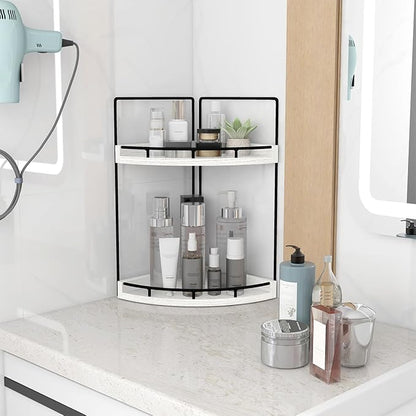Dorhors 2-Tier Rustic White Corner Bathroom Shelf