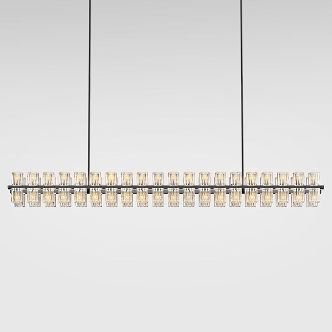 Crystal Black Rectangular Chandelier Light Fixture,72 in Large Dining Room Chandelier Over Table,Modern Chandeliers for Living Room,Arcachon Chandeliers,Kitchen Island,Includes 80xG4 Bulbs