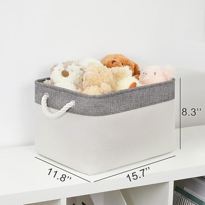 Organization and Storage Bins for Shelves - Large 4 Pack 16x12x8 inch Collapsible Storage Basket for Organizing, Fabric Storage Cubes for Box Closet Cloth Toy Nursery Books Kids (Grey & White)