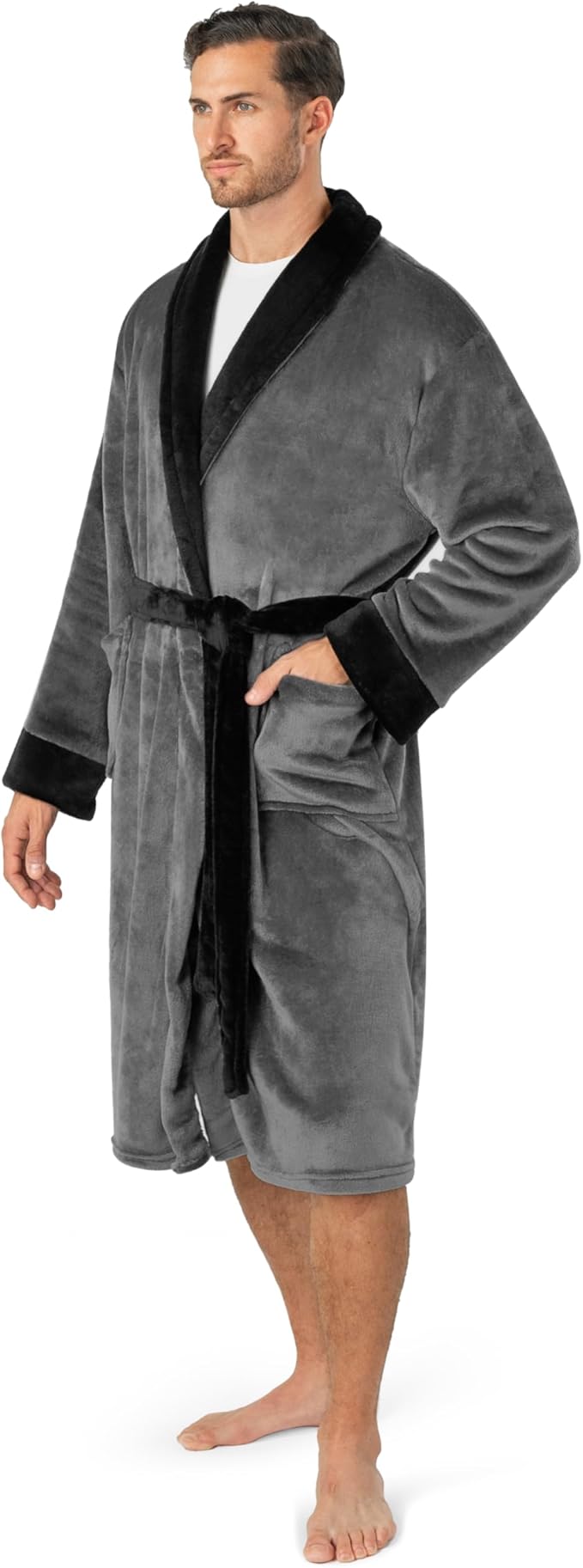 PAVILIA Mens Soft Robe | Warm Fleece Robes for Men, Soft Spa Bathrobe with Shawl Collar and Pockets