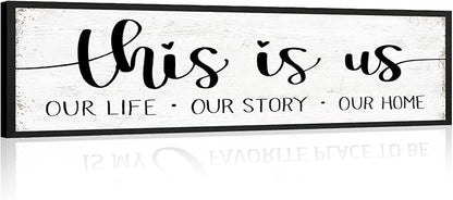 This is Us Sign Wall Decor: Family Wall Signs Rustic Farmhouse Living Room Country House Hanging Framed Wall Plaques,This is Us Our Life Our Story Our Home Quotes Wall Decor 12" x 40"