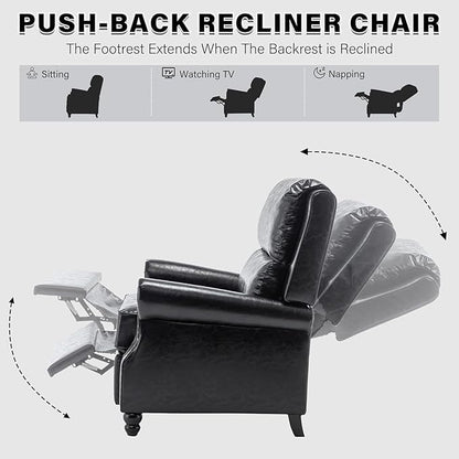 UIXE Pushback Recliner Chair, PU Leather Armchair Push Back Accent Chair for Living Room, Rivet Trim Club Chair Home Theater Overstuffed Single Sofa Bedroom Reading Seat - Black