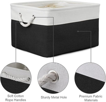 TheWarmHome Organization and Storage Basket for Organizing - Jumbo 3 Pack 17.7x13.8x9.7 inch Fabric Storage Cubes for Closet Gifts Organizer Empty Book (White & Black)