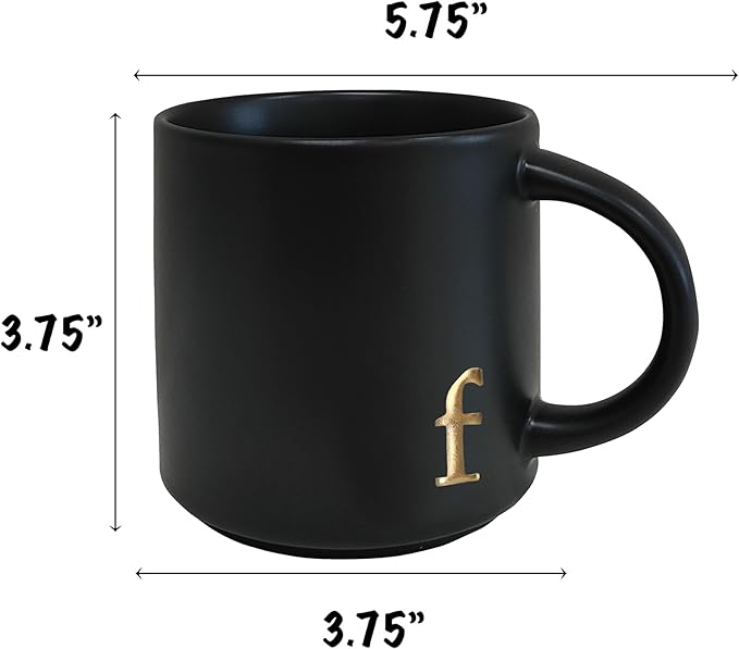COLLECTIVE HOME - Black Monogram Ceramic Mugs, 15 oz Golden Initial Coffee Cups, Elegant Alphabet Tea Mugs, Personalized Halloween Mug with Gift Box, Perfect for Office and Home Décor(f)