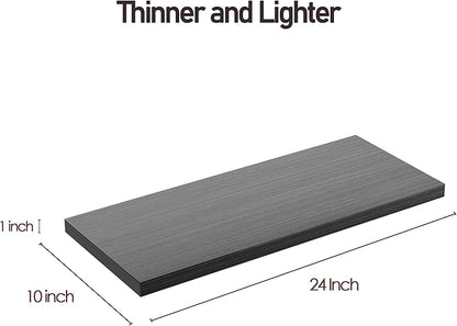 Wall Shelf Set of 2,Dark Wood Floating Shelves 24 in W x 10 in D x 1 in H, Wooden Floating Wall Shelf with Invisible Brackets for Living Room/Bedroom/Bathroom/Kitchen Storage and Decor