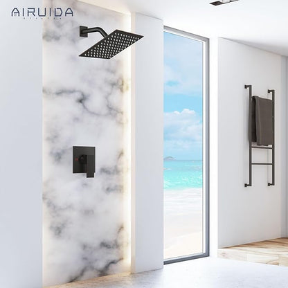 Airuida Shower Faucet Set Bathroom Rain Shower System SUS304 Stainless Steel Single Handle With Male Threads Rough-in Valve Shower Trim Kit 8 Inch Wall Mount Shower Head Oil Rubbed Bronze