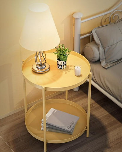 EKNITEY 2 Tier Side Table - Metal end Table Waterproof Small Sofa Coffee Side Tables Bedroom Indoor Outdoor with Removable Tray for Living Room Bedroom Balcony and Office