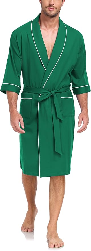 COLORFULLEAF Men's Bathrobes 100% Cotton Soft Comfort Breathable Short Sleeve Summer Kimono Mens Lightweight Robe