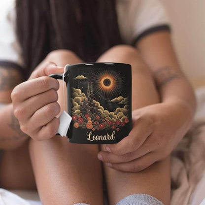 Personalized Name Coffee Mug 11oz 15oz, Custom Fantasy Castle Mug with Gothic Style, Vibrant Celestial Scene Ceramic Cup, Unique Castle Black Coffee Cup, Gifts for Her, Him