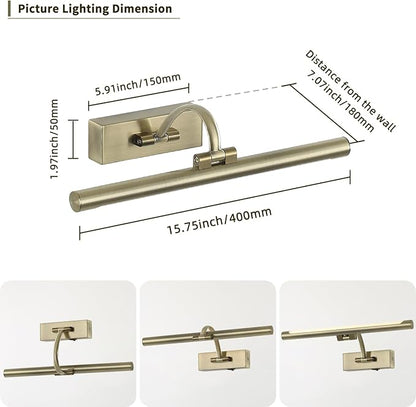 Wireless Picture Lights Rechargeable Gallery Lighting Battery Picture Frame Light with Remote and Timer, Adjustable Art Light for Paintings, Portraits, Antique Bronze Finish 16'' Inch 3W 2700K