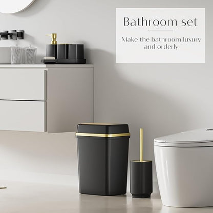 9PCS Bathroom Accessory Set, Black Bathroom Set with Large-Capacity 4 Gallon Trash Can, Bathroom Accessories Set Complete, Toothbrush Holder, Soap Dispenser, Toilet Brush, Bathroom Decor
