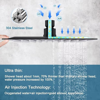 POP SANITARYWARE Ceiling Mount Shower Faucet Set Matte Black Bathroom 10 Inch Rainfall Mixer Shower Head System Single Handle Shower Trim Kit with Rough-in Valve