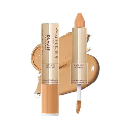 Wander Beauty Dualist Matte and Illuminating Concealer Makeup - Golden Tan - Dual-Ended Matte & Liquid Concealer Stick - Full Coverage Formula to Brighten, Firm & Hydrates Under Eyes - 0.28 fl oz