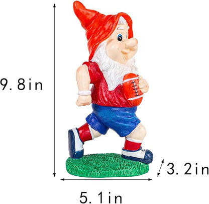 Outdoor Gnome Sculpture Garden Gnome Rugbyl Player Statue, 9.8" Tall Resin Outdoor Decoration, Red and Blue Sports Theme The for Rugby Enthusiasts