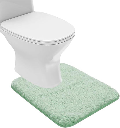 Suchtale Bathroom Contour Rug Non Slip Bath Mat Water Absorbent Soft Microfiber Shaggy Bathroom Mat Machine Washable Bath Rug for Bathroom Thick Plush U Shape Toilet Rug (20 x 24, Pale Green)