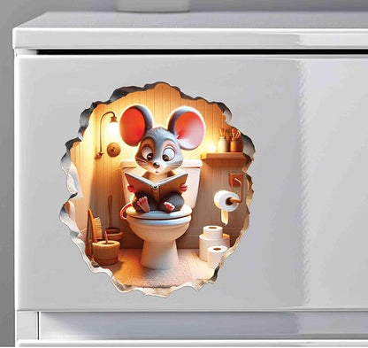 3D Mouse Sitting on Toilet - Mousehole Wall Sticker Decal - Removable Bathroom Decor - Kids Room - Peel & Stick - Whimsical Home Decor - MICESTERPIECE