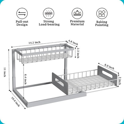 REALINN Under Sink Organizer, Pull Out Cabinet Organizer 2 Tier Slide Out Sink Shelf Cabinet Storage Shelves, Storage for Kitchen Bathroom, Grey, 1 Pack