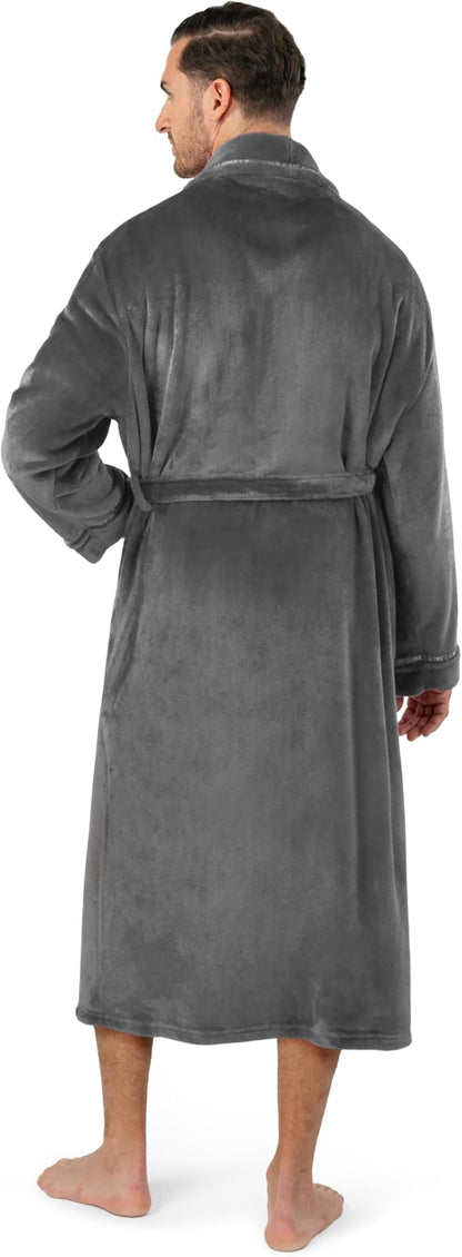 PAVILIA Mens Soft Robe | Warm Fleece Robes for Men, Soft Spa Bathrobe with Shawl Collar and Pockets