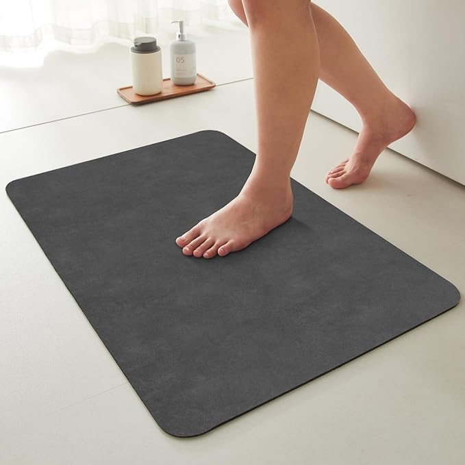 Bath Mat, Bathroom Rugs Non Slip Washable Thin Absorbent Quick Dry Bath Mat Fits Under Door Bathroom Floor Mat Perfect for Bath, Shower, or Sink 24"x48" Dark Grey
