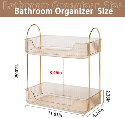 Bathroom Counter Organizer Countertop Storage, Cosmetics Skincare Shelf, Makeup Organizer Perfume for Dresser Vanity Tray, Spice Rack for Kitchen(2 Tier-Gold)