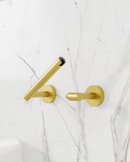 Ruacq Toilet Paper Holder Brushed Gold Double Post Pivoting Round Tissue Holders Roll Holder Hangers Toilet Paper Holders SUS 304 Stainless Steel Modern Wall Mounted