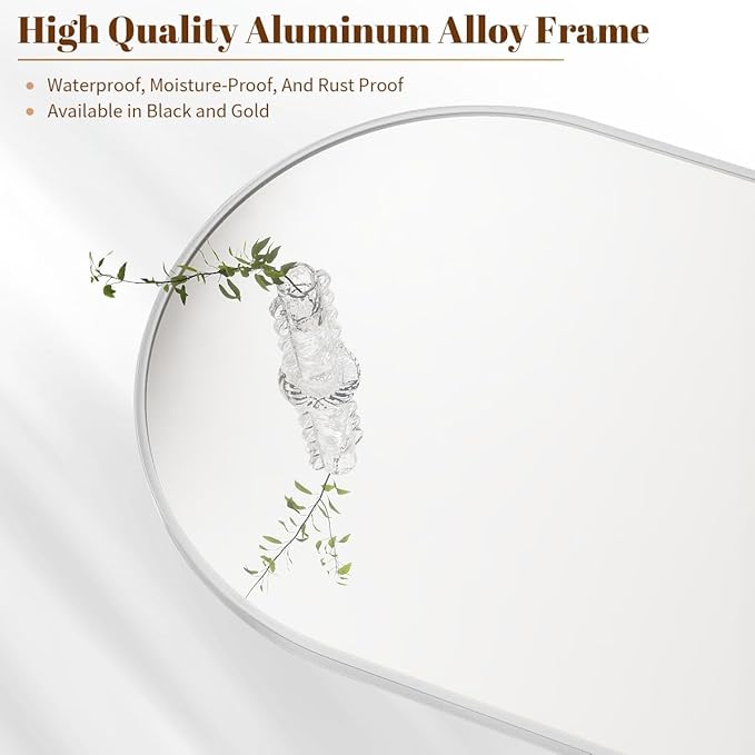 BEAUTYPEAK 36"x48" Arch Bathroom Mirror, Wall Mounted Vanity Metal Frame Mirror for Bedroom, Entryway, Living Room, Silver