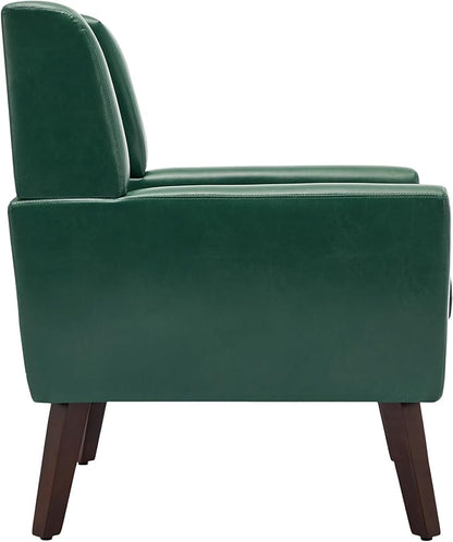 UIXE Faux Leather Accent Chair, Modern Arm Club Chair Upholstered Armchair for Living Room, Comfy Single Sofa Seats Button Tufted Reading Seating, Green