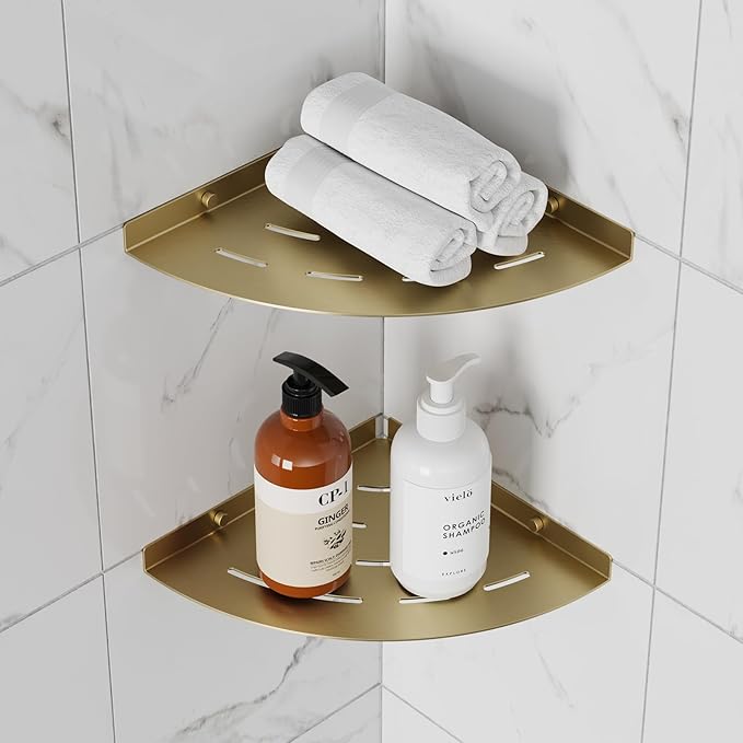 2 Pack Corner Shower Shelves Load Capacity 40 lbs 304 Stainless Steel Shower Corner Shelf Will not Rust 8in Shower Shelf for Inside Shower Brushed Gold Drilling Installation