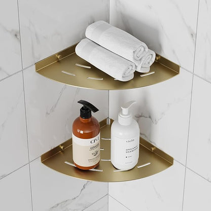 2 Pack Corner Shower Shelves Load Capacity 40 lbs 304 Stainless Steel Shower Corner Shelf Will not Rust 8in Shower Shelf for Inside Shower Brushed Gold Drilling Installation
