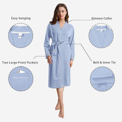 Womens Kimono Robe Lightweight Soft Bathrobe Sleepwear Loungewear with Pockets