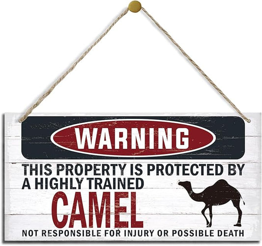 Warning Sign, Camel Warning Wood Plaque Sign, Funny Door Signs, Decorative Wood Hanging Suspension Plaque, Farmhouse Wooden Wall Decor, Outdoor Hanging Wooden Signs