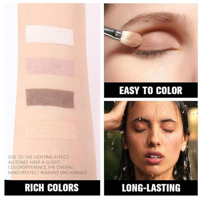 4 Colors Beige Nude Brown Pink Yellow Eye Shadow Powder Palette Makeup, Neutral Travel Matte Shimmer Creme QuadsEyeshadow Palette for Women Highly Pigmented Waterproof, paleta de sombras de ojos 01